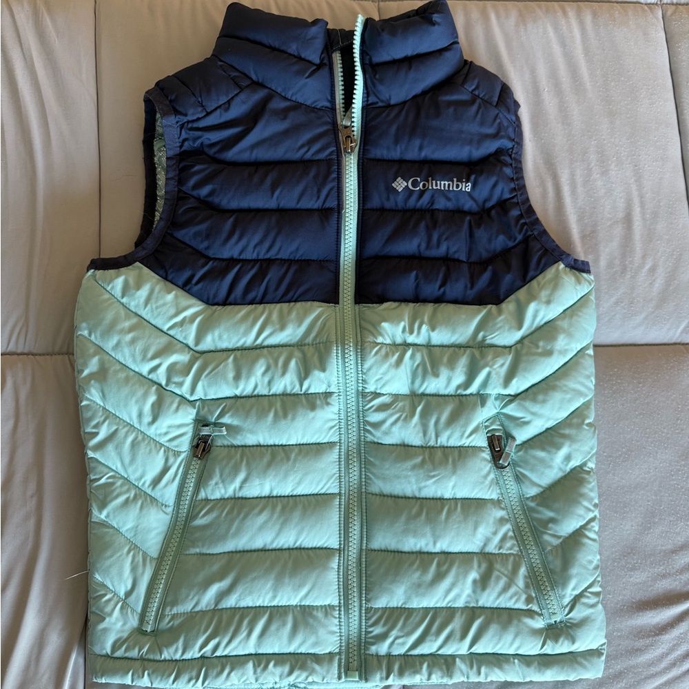 Columbia Blue and Light Green Puffer Vest